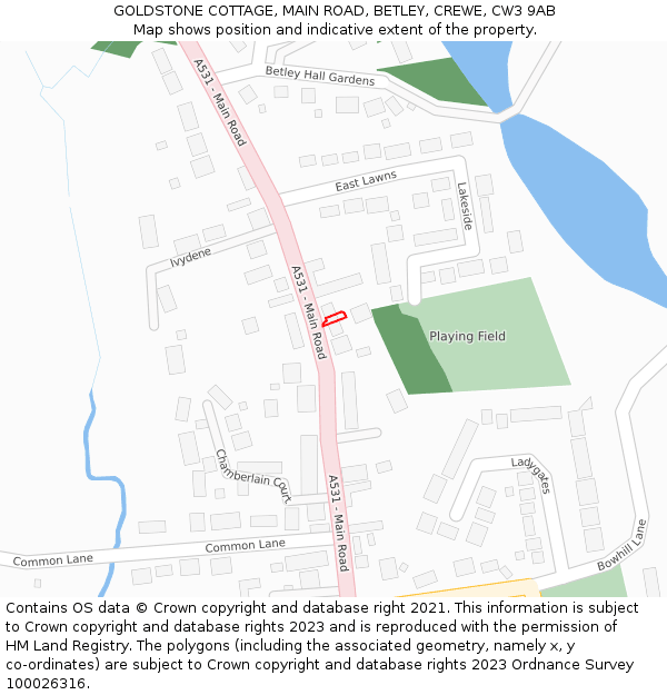 GOLDSTONE COTTAGE, MAIN ROAD, BETLEY, CREWE, CW3 9AB: Location map and indicative extent of plot