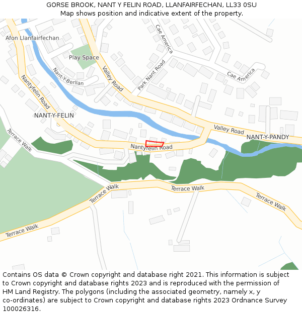 GORSE BROOK, NANT Y FELIN ROAD, LLANFAIRFECHAN, LL33 0SU: Location map and indicative extent of plot