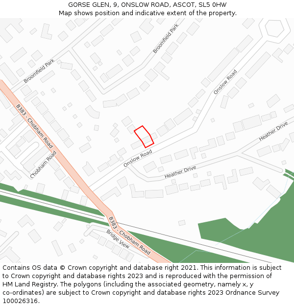 GORSE GLEN, 9, ONSLOW ROAD, ASCOT, SL5 0HW: Location map and indicative extent of plot