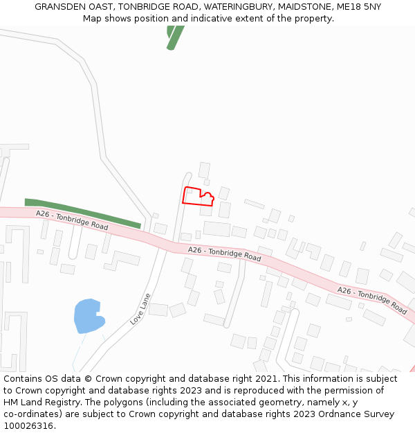 GRANSDEN OAST, TONBRIDGE ROAD, WATERINGBURY, MAIDSTONE, ME18 5NY: Location map and indicative extent of plot