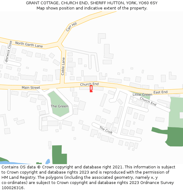 GRANT COTTAGE, CHURCH END, SHERIFF HUTTON, YORK, YO60 6SY: Location map and indicative extent of plot