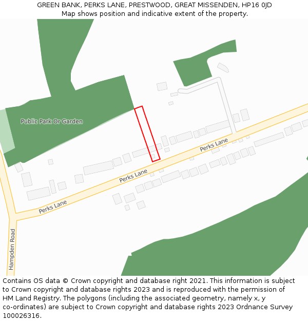 GREEN BANK, PERKS LANE, PRESTWOOD, GREAT MISSENDEN, HP16 0JD: Location map and indicative extent of plot