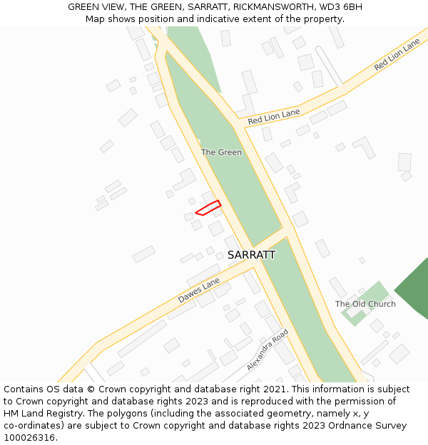 GREEN VIEW, THE GREEN, SARRATT, RICKMANSWORTH, WD3 6BH: Location map and indicative extent of plot