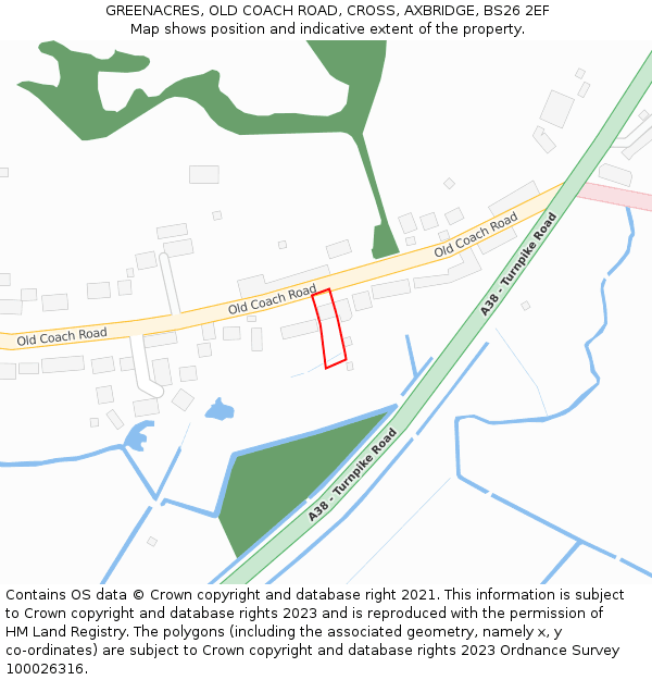 GREENACRES, OLD COACH ROAD, CROSS, AXBRIDGE, BS26 2EF: Location map and indicative extent of plot