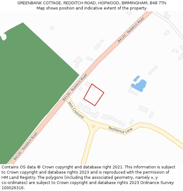 GREENBANK COTTAGE, REDDITCH ROAD, HOPWOOD, BIRMINGHAM, B48 7TN: Location map and indicative extent of plot