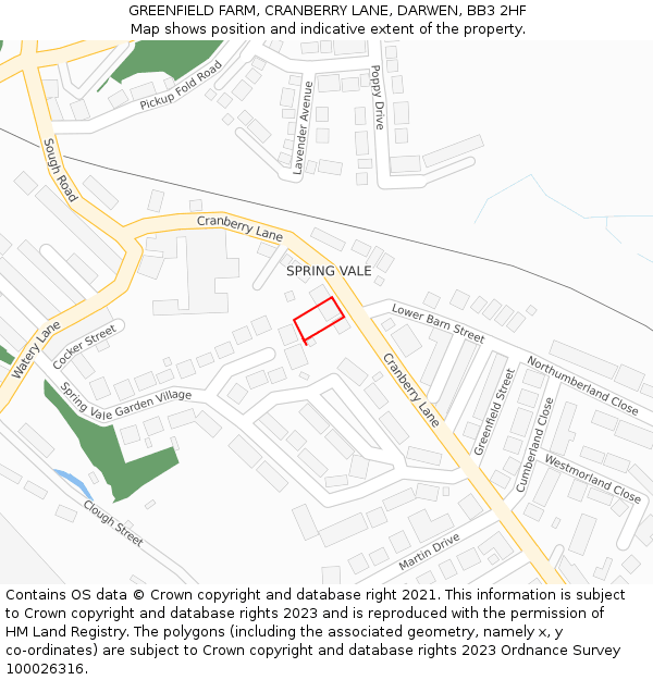 GREENFIELD FARM, CRANBERRY LANE, DARWEN, BB3 2HF: Location map and indicative extent of plot