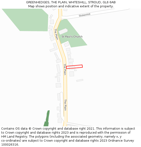 GREENHEDGES, THE PLAIN, WHITESHILL, STROUD, GL6 6AB: Location map and indicative extent of plot
