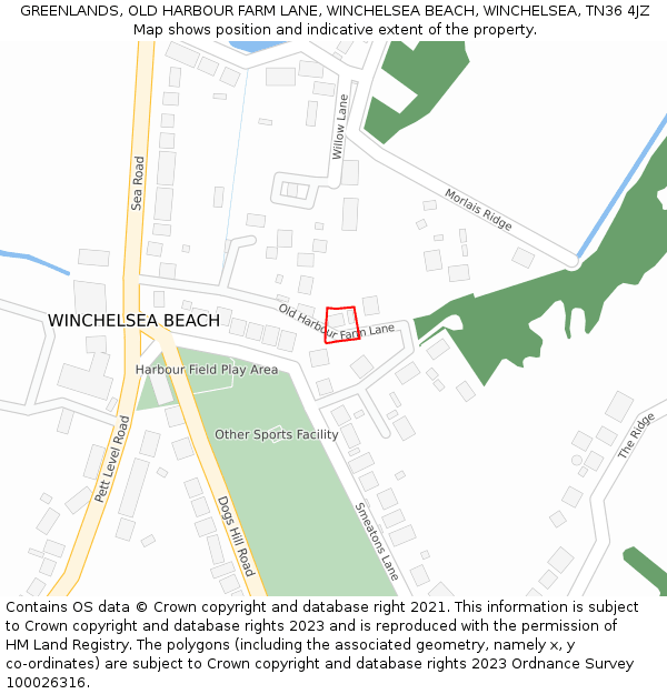 GREENLANDS, OLD HARBOUR FARM LANE, WINCHELSEA BEACH, WINCHELSEA, TN36 4JZ: Location map and indicative extent of plot