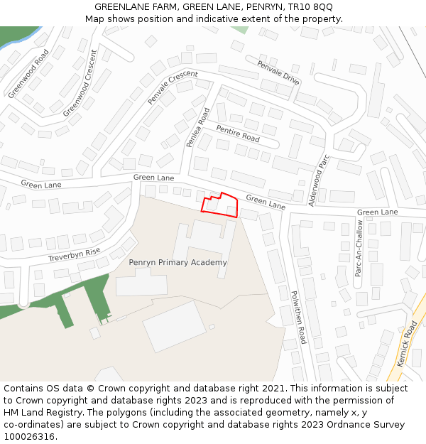 GREENLANE FARM, GREEN LANE, PENRYN, TR10 8QQ: Location map and indicative extent of plot