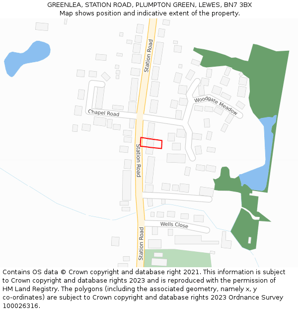 GREENLEA, STATION ROAD, PLUMPTON GREEN, LEWES, BN7 3BX: Location map and indicative extent of plot