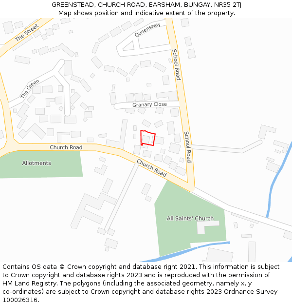 GREENSTEAD, CHURCH ROAD, EARSHAM, BUNGAY, NR35 2TJ: Location map and indicative extent of plot