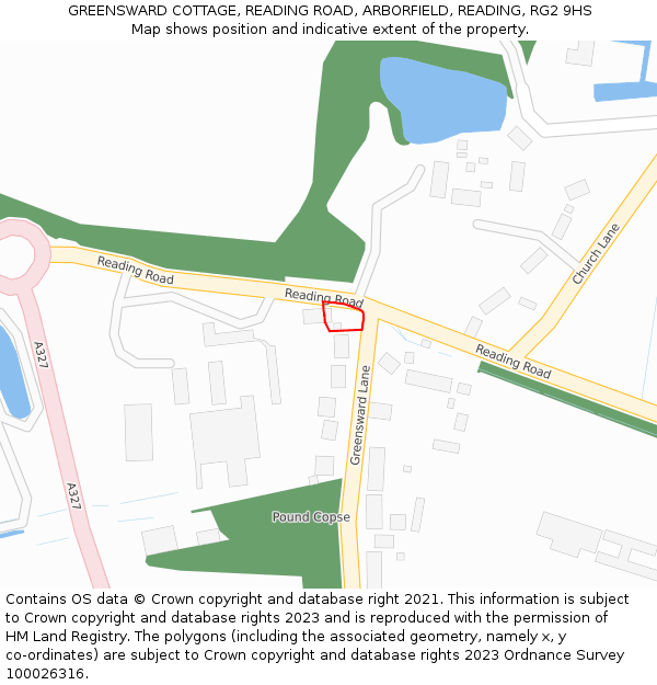 GREENSWARD COTTAGE, READING ROAD, ARBORFIELD, READING, RG2 9HS: Location map and indicative extent of plot