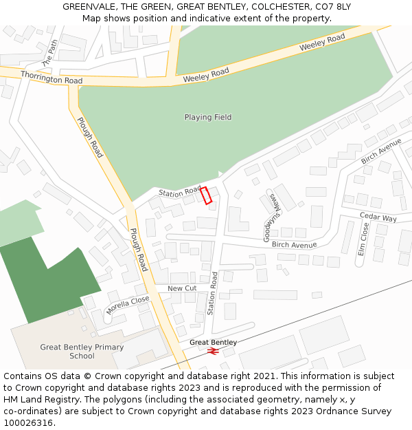 GREENVALE, THE GREEN, GREAT BENTLEY, COLCHESTER, CO7 8LY: Location map and indicative extent of plot