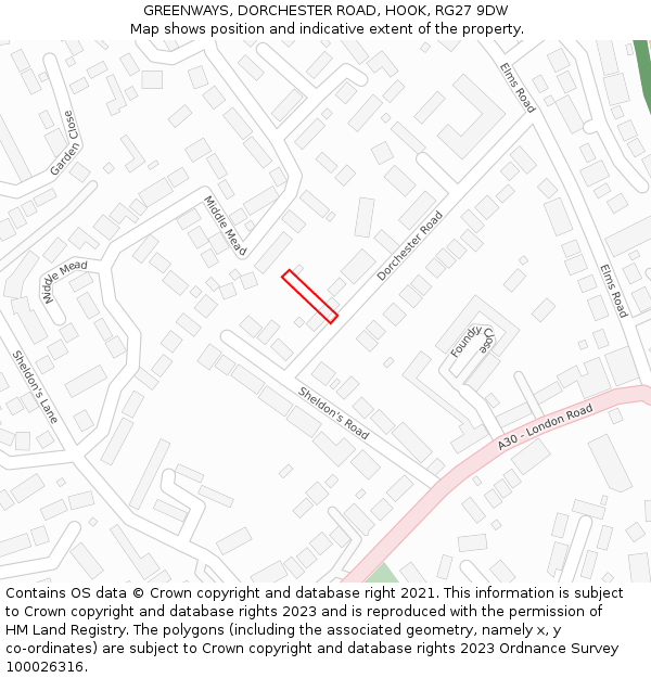 GREENWAYS, DORCHESTER ROAD, HOOK, RG27 9DW: Location map and indicative extent of plot