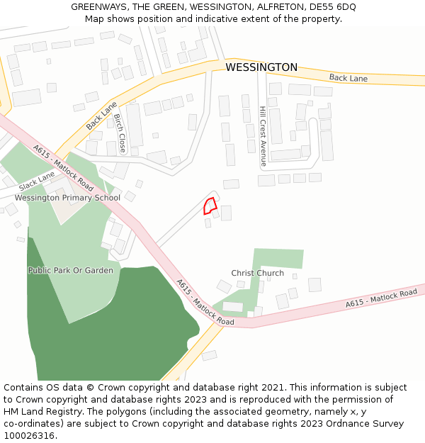 GREENWAYS, THE GREEN, WESSINGTON, ALFRETON, DE55 6DQ: Location map and indicative extent of plot