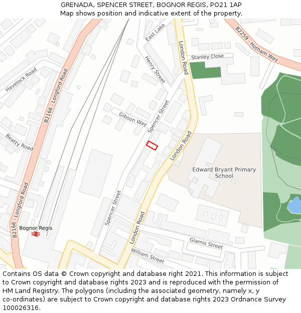 GRENADA, SPENCER STREET, BOGNOR REGIS, PO21 1AP: Location map and indicative extent of plot