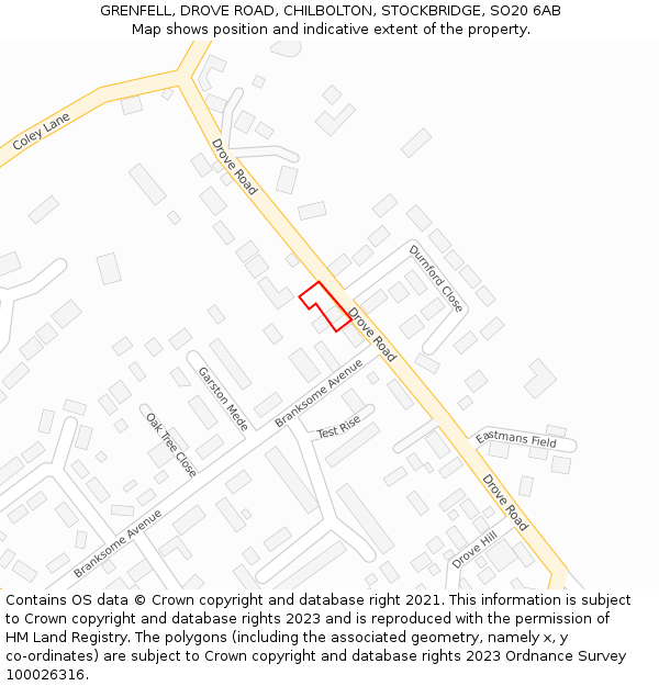 GRENFELL, DROVE ROAD, CHILBOLTON, STOCKBRIDGE, SO20 6AB: Location map and indicative extent of plot