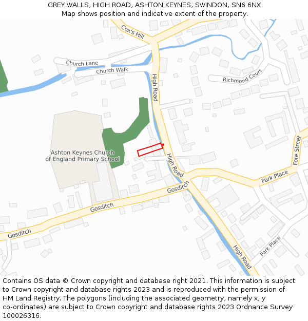 GREY WALLS, HIGH ROAD, ASHTON KEYNES, SWINDON, SN6 6NX: Location map and indicative extent of plot