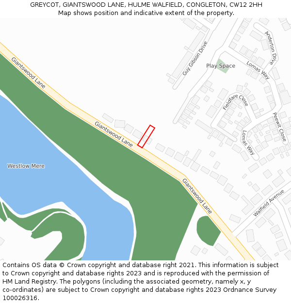 GREYCOT, GIANTSWOOD LANE, HULME WALFIELD, CONGLETON, CW12 2HH: Location map and indicative extent of plot