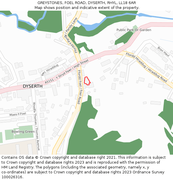 GREYSTONES, FOEL ROAD, DYSERTH, RHYL, LL18 6AR: Location map and indicative extent of plot