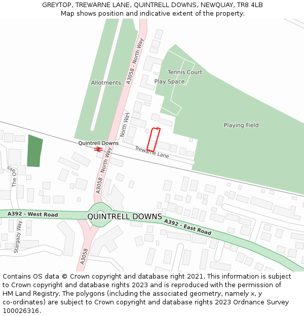 GREYTOP, TREWARNE LANE, QUINTRELL DOWNS, NEWQUAY, TR8 4LB: Location map and indicative extent of plot