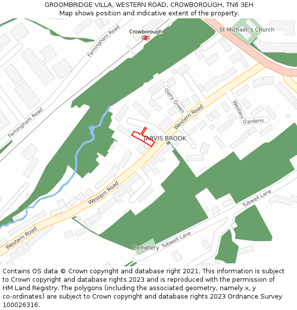 GROOMBRIDGE VILLA, WESTERN ROAD, CROWBOROUGH, TN6 3EH: Location map and indicative extent of plot