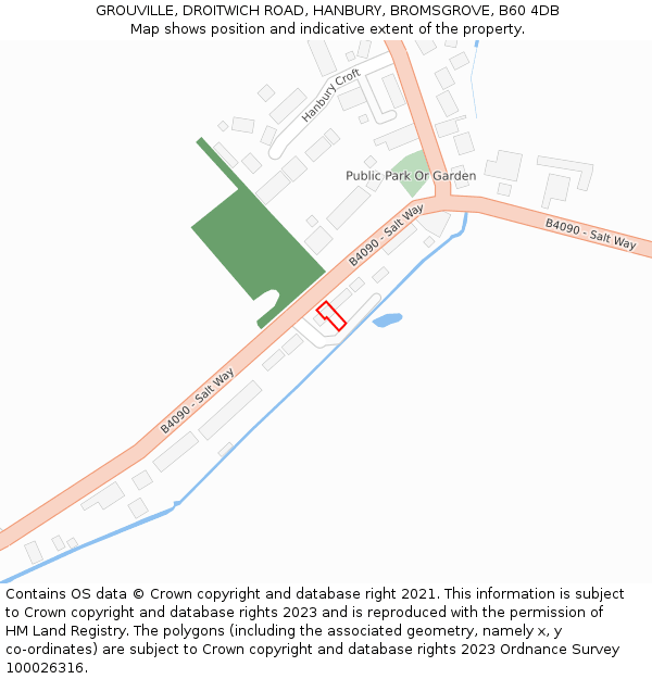 GROUVILLE, DROITWICH ROAD, HANBURY, BROMSGROVE, B60 4DB: Location map and indicative extent of plot