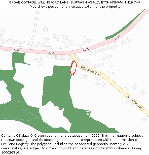 GROVE COTTAGE, WILLINGFORD LANE, BURWASH WEALD, ETCHINGHAM, TN19 7HR: Location map and indicative extent of plot