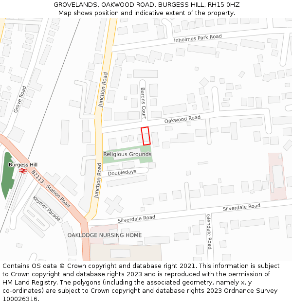 GROVELANDS, OAKWOOD ROAD, BURGESS HILL, RH15 0HZ: Location map and indicative extent of plot