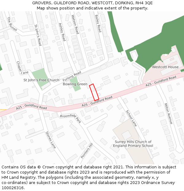 GROVERS, GUILDFORD ROAD, WESTCOTT, DORKING, RH4 3QE: Location map and indicative extent of plot