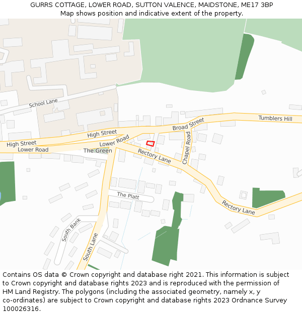 GURRS COTTAGE, LOWER ROAD, SUTTON VALENCE, MAIDSTONE, ME17 3BP: Location map and indicative extent of plot