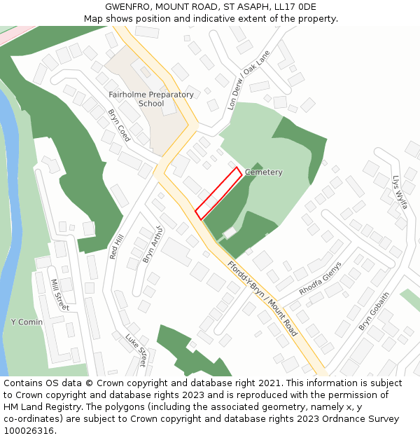 GWENFRO, MOUNT ROAD, ST ASAPH, LL17 0DE: Location map and indicative extent of plot
