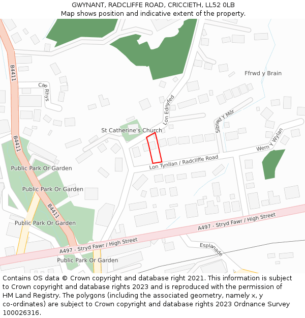 GWYNANT, RADCLIFFE ROAD, CRICCIETH, LL52 0LB: Location map and indicative extent of plot