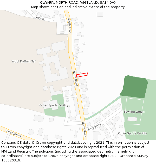 GWYNFA, NORTH ROAD, WHITLAND, SA34 0AX: Location map and indicative extent of plot