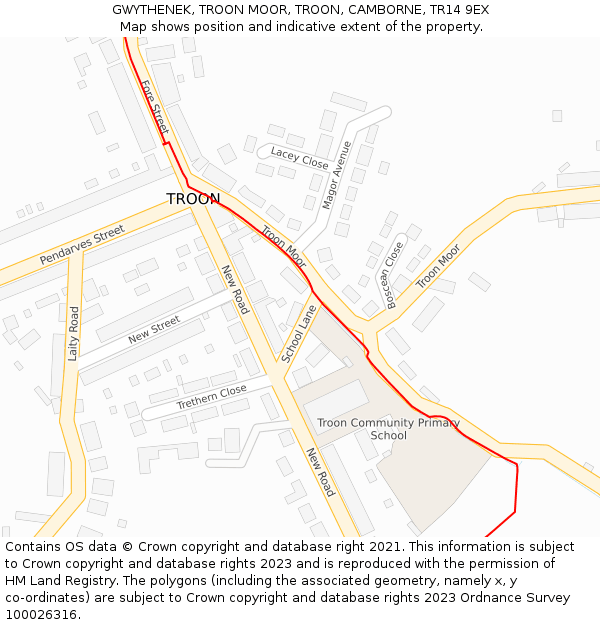 GWYTHENEK, TROON MOOR, TROON, CAMBORNE, TR14 9EX: Location map and indicative extent of plot