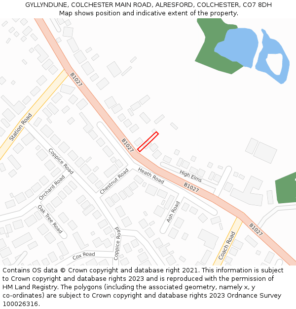 GYLLYNDUNE, COLCHESTER MAIN ROAD, ALRESFORD, COLCHESTER, CO7 8DH: Location map and indicative extent of plot