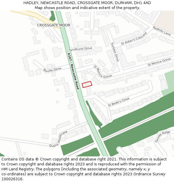 HADLEY, NEWCASTLE ROAD, CROSSGATE MOOR, DURHAM, DH1 4AD: Location map and indicative extent of plot