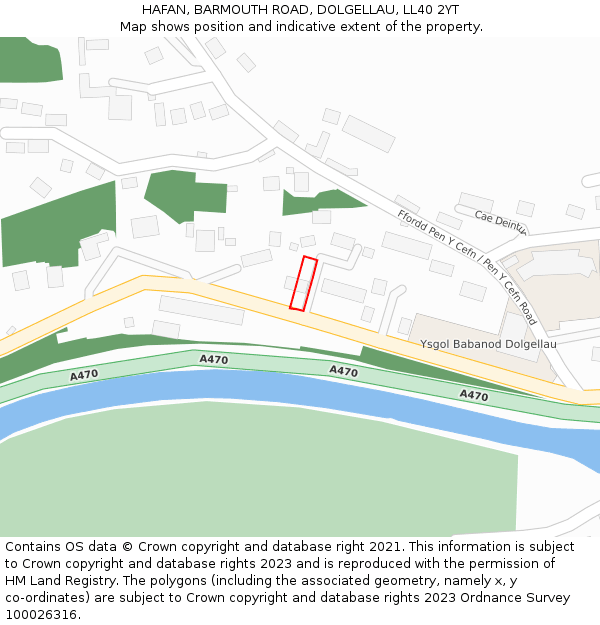 HAFAN, BARMOUTH ROAD, DOLGELLAU, LL40 2YT: Location map and indicative extent of plot