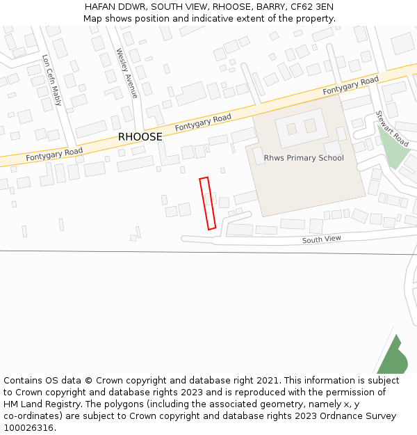 HAFAN DDWR, SOUTH VIEW, RHOOSE, BARRY, CF62 3EN: Location map and indicative extent of plot