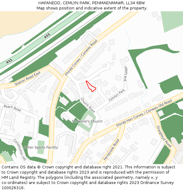 HAFANEDD, CEMLYN PARK, PENMAENMAWR, LL34 6BW: Location map and indicative extent of plot