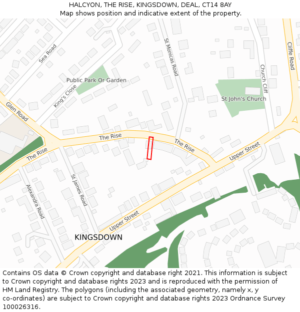 HALCYON, THE RISE, KINGSDOWN, DEAL, CT14 8AY: Location map and indicative extent of plot