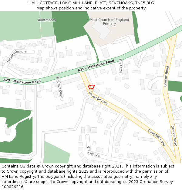 HALL COTTAGE, LONG MILL LANE, PLATT, SEVENOAKS, TN15 8LG: Location map and indicative extent of plot