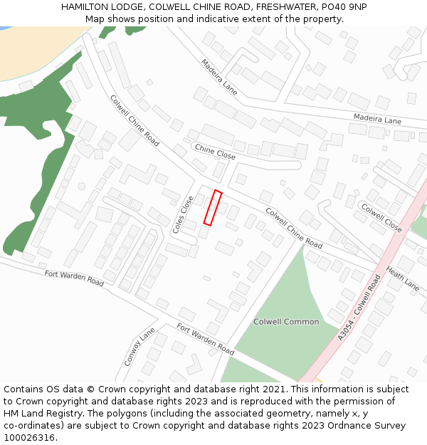 HAMILTON LODGE, COLWELL CHINE ROAD, FRESHWATER, PO40 9NP: Location map and indicative extent of plot