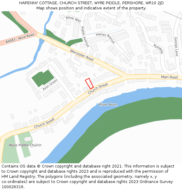 HAPENNY COTTAGE, CHURCH STREET, WYRE PIDDLE, PERSHORE, WR10 2JD: Location map and indicative extent of plot