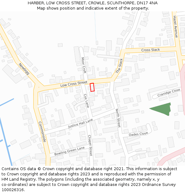 HARBER, LOW CROSS STREET, CROWLE, SCUNTHORPE, DN17 4NA: Location map and indicative extent of plot