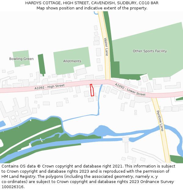 HARDYS COTTAGE, HIGH STREET, CAVENDISH, SUDBURY, CO10 8AR: Location map and indicative extent of plot