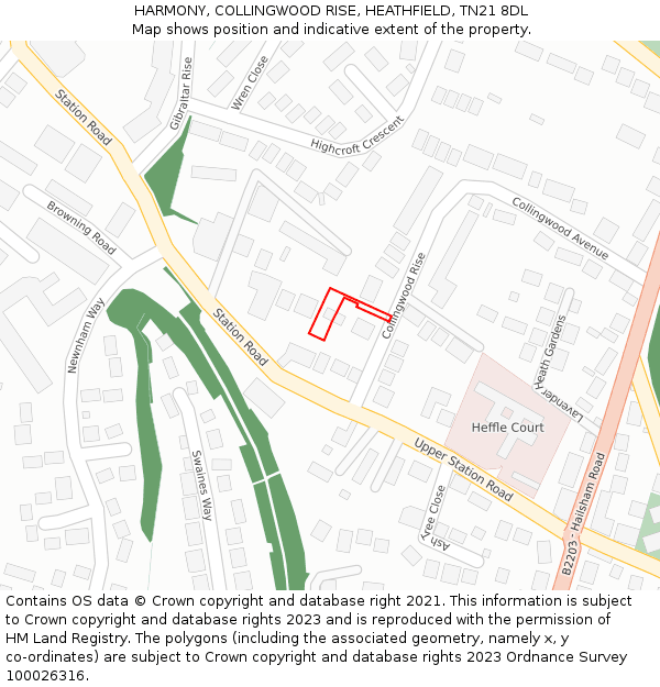 HARMONY, COLLINGWOOD RISE, HEATHFIELD, TN21 8DL: Location map and indicative extent of plot