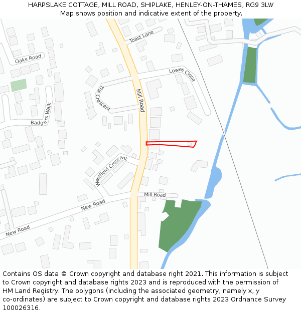 HARPSLAKE COTTAGE, MILL ROAD, SHIPLAKE, HENLEY-ON-THAMES, RG9 3LW: Location map and indicative extent of plot