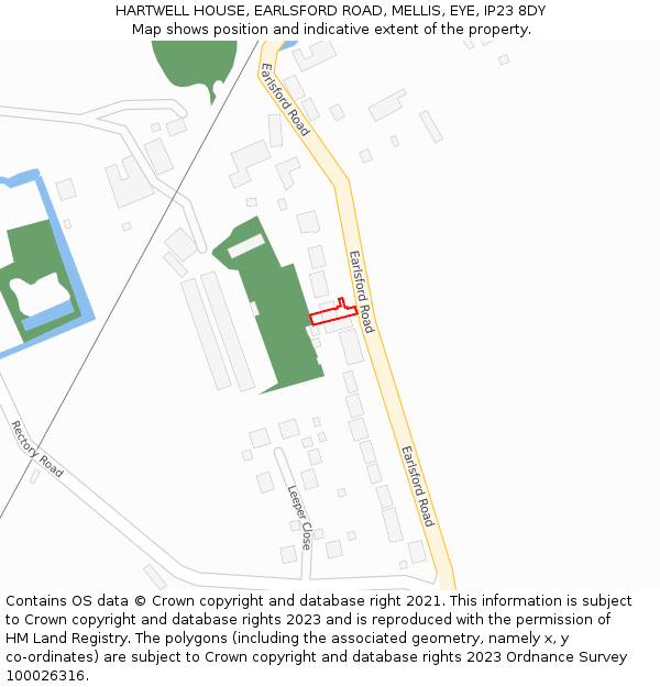 HARTWELL HOUSE, EARLSFORD ROAD, MELLIS, EYE, IP23 8DY: Location map and indicative extent of plot