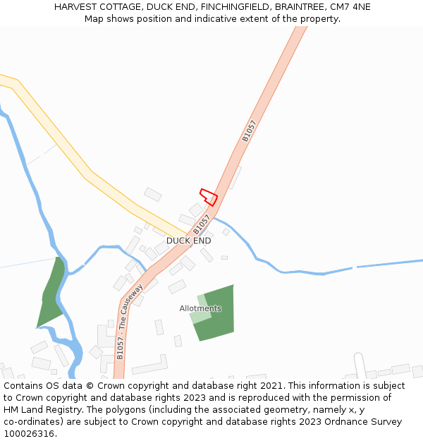 HARVEST COTTAGE, DUCK END, FINCHINGFIELD, BRAINTREE, CM7 4NE: Location map and indicative extent of plot